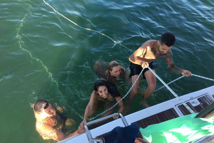 a man swimming in the water