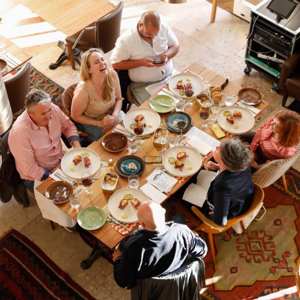 a group of people that are set up on a table