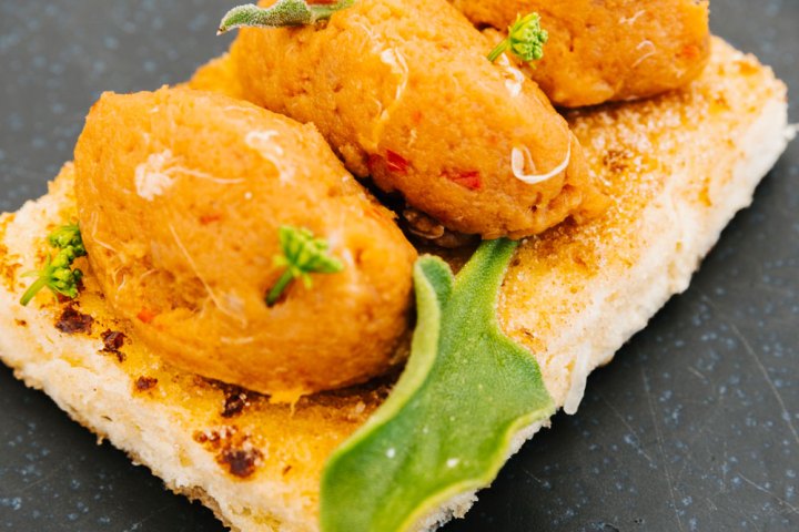 a close up of a piece of food