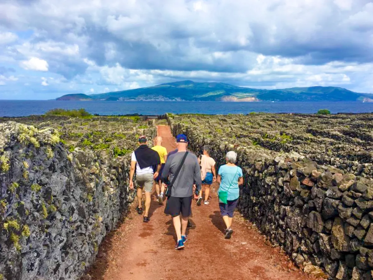 a group of people standing on a rock wall