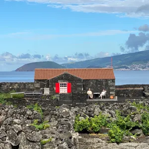 a body of water with a mountain in the background