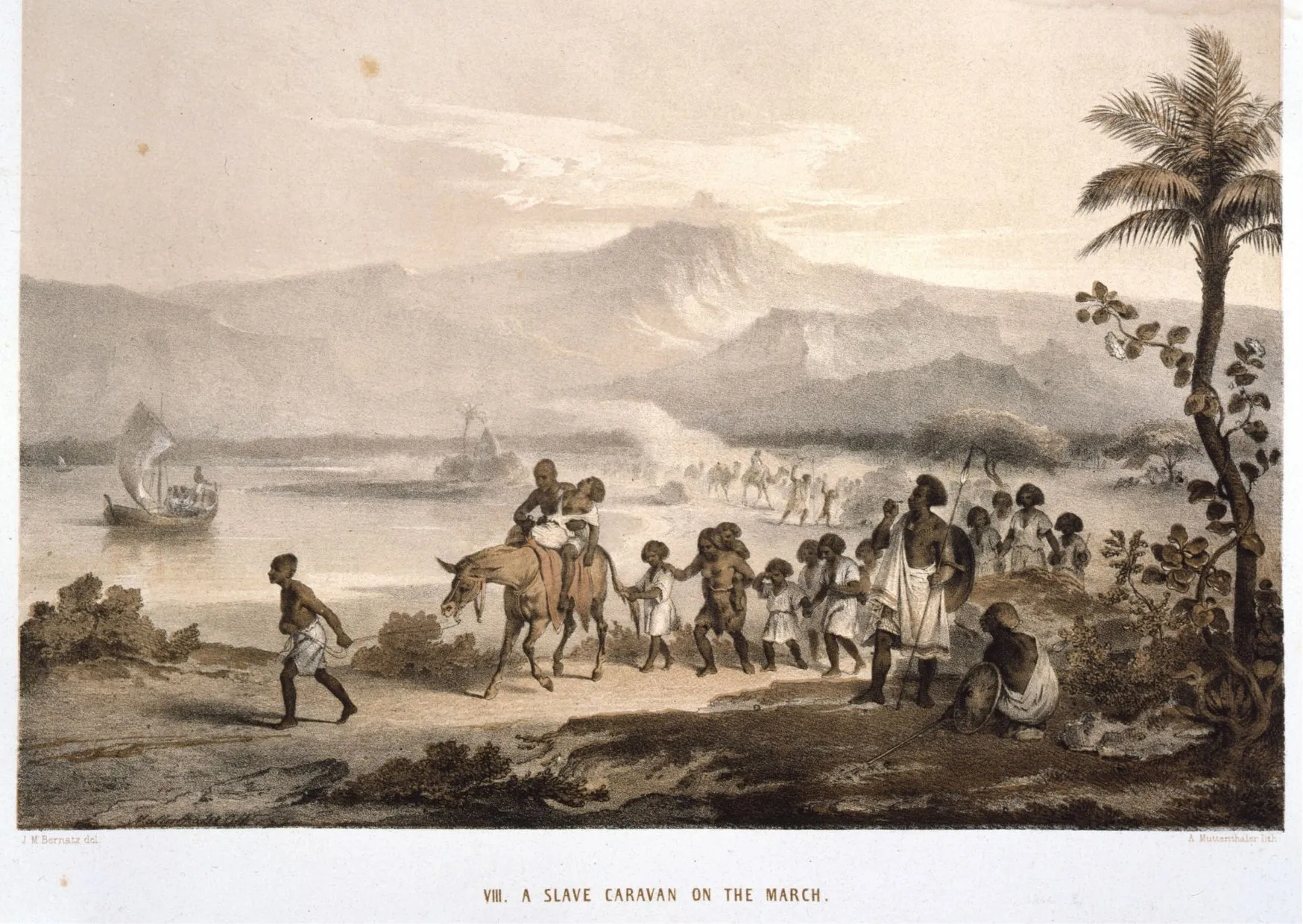 a group of slaves walking in a caravan 