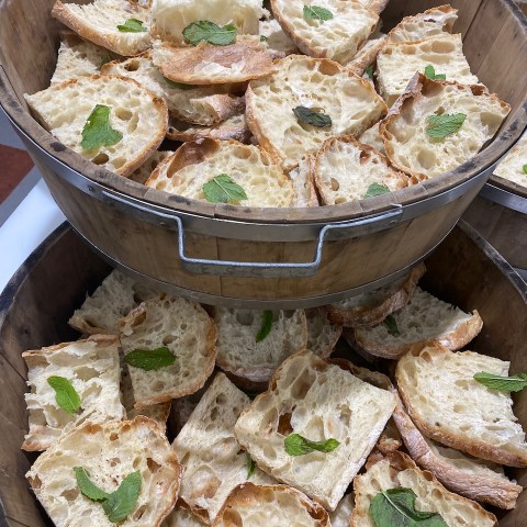 a sandwich and a bowl of food