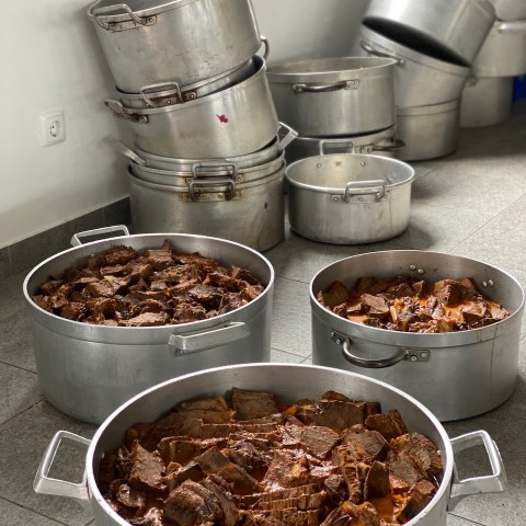 a pot with food in it