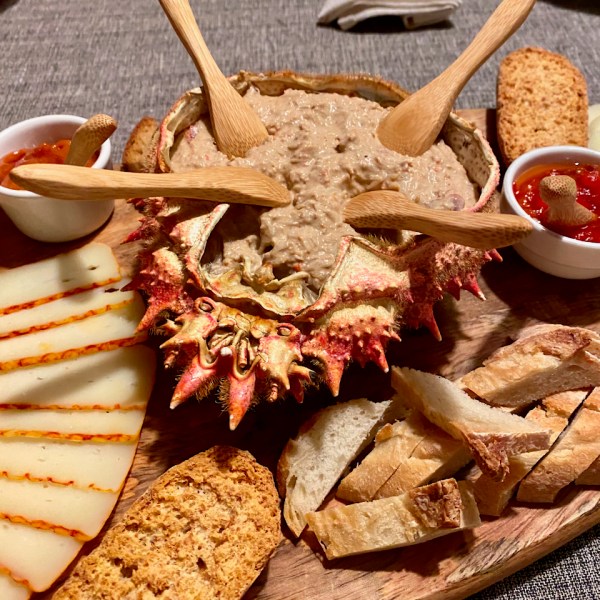 a plate of food with a knife